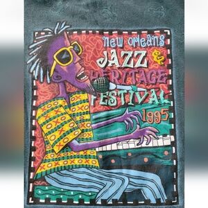Vintage New Orleans 1995 Jazz Fest Music Festival Louis Armstrong Blue Dog Shirt